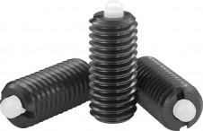 Aretační čepy – Pružné opěrky s vnitřním šestihranem a tlačným čepem z POM, ocelové