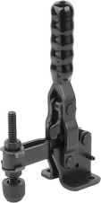 Páky – Rychloupínač z oceli, černý, vertikální s vodorovnou patkou a nastavitelným přítlačným šroubem