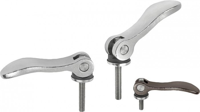 Excentrické páky z nerezové oceli, nastavitelné, s vnějším závitem, s plastovou kovovou tlačnou podložkou a šroubem s úchytem z nerezové oceli