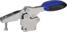 Stavitelné a stavěcí nožky – Rychloupínače horizontální s bezpečnostní pojistkou se svislou patkou a nastavitelným přítlačným šroubem, nerezová ocel
