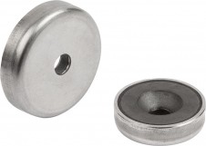 Magnety valcové – Magnety so zahĺbeným otvorom (ploché magnety) z tvrdého feritu s púzdrom z nerezovej ocele Magnety valcové – Magnety so zahĺbeným otvorom (ploché magnety) z tvrdého feritu s púzdrom z nerezovej ocele