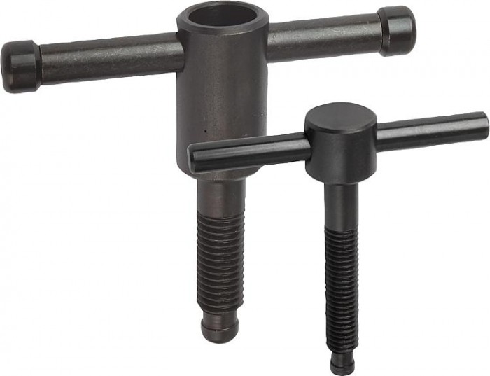 Kolíkové skrutky s pevnou alebo voľnou kolíkovou rukoväťou DIN 6304, príp. DIN 6306