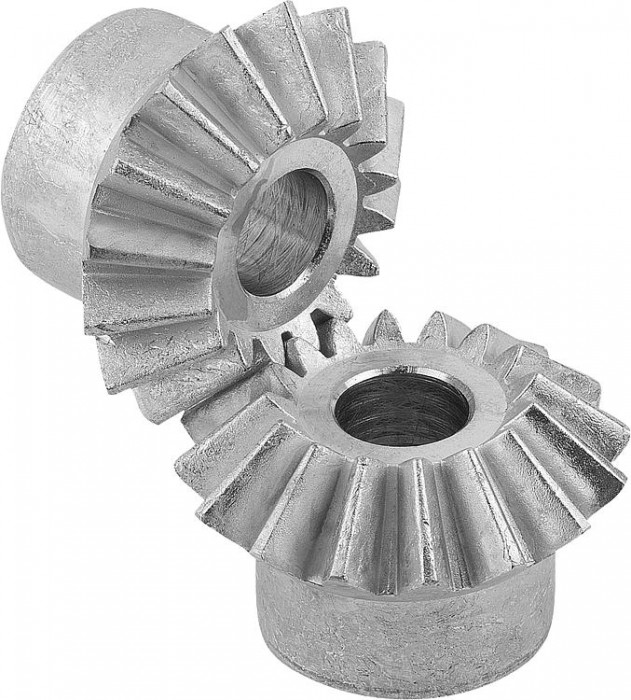 Kuželová ozubená kola ze zinku, převod 1:1 litá, přímé ozubení, úhel záběru 20°