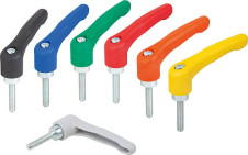 Svěrací a upínací páky – Upínací páky z plastu s vnějším závitem, ocelové části modře pasivované Svěrací a upínací páky – Upínací páky z plastu s vnějším závitem, ocelové části modře pasivované