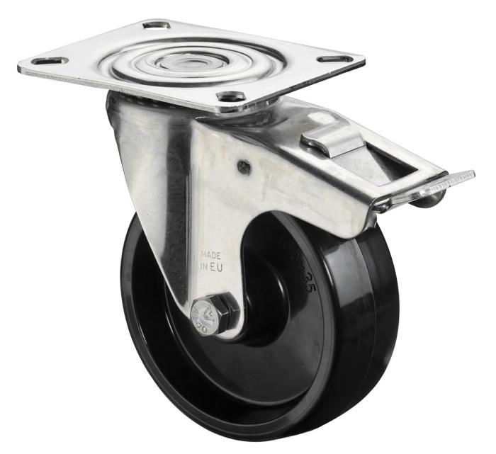 Kolečka do pekárny - otočné s brzdou - nerezové H120.B22.100