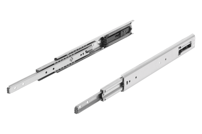 Teleskopické lišty, z nerezové oceli pro boční montáž, plný výsuv, nosnost do 90 kg