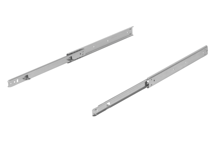 Teleskopické lišty, ocelové pro povrchovou montáž, částečné vysunutí, oboustranně, nosnost do 35 kg