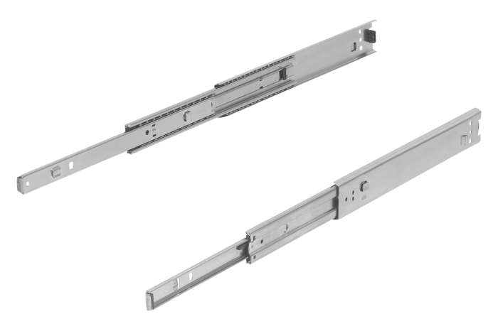 Teleskopické lišty, ocelové pro boční montáž, extra výsuv, nosnost do 60 kg