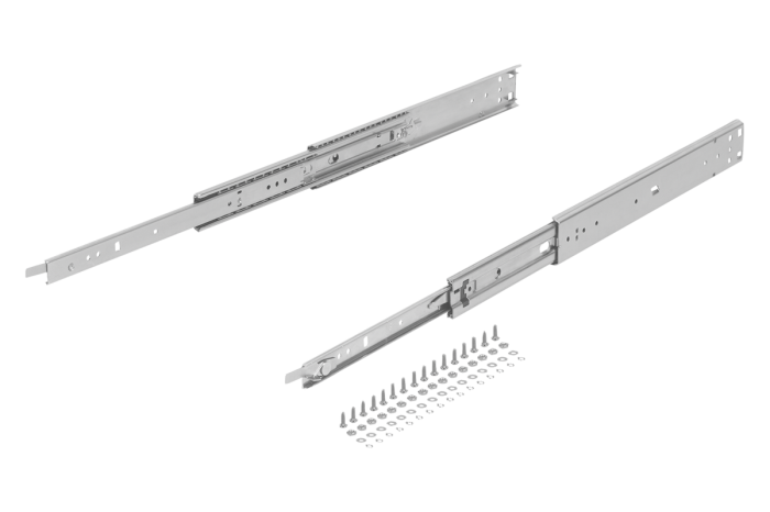 Teleskopické lišty, ocelové pro boční montáž, extra výsuv, nosnost do 68 kg