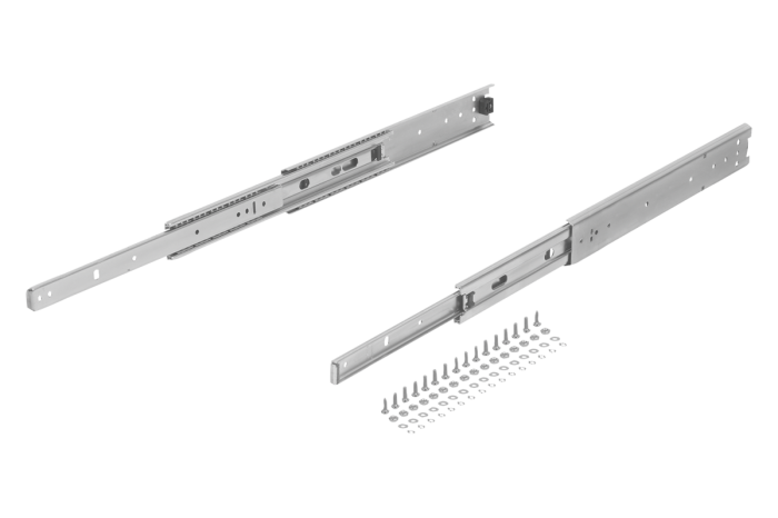 Teleskopické lišty, ocelové pro boční montáž, extra výsuv, nosnost do 68 kg