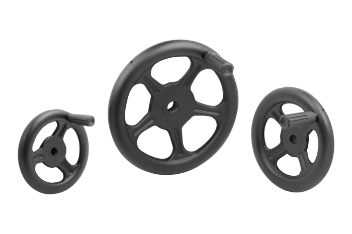 Spoked handwheels, sheet steel, with revolving cylinder grip
