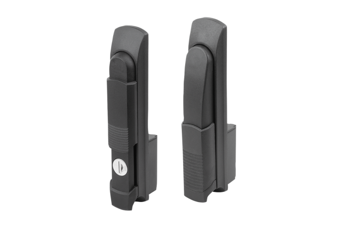 Otočná páka z plastu, čtvercový montážní otvor, rozteč montážních otvorů 50x50x50 mm, s krytem, s profilovou cylindrickou půlvložkou nebo bez ní