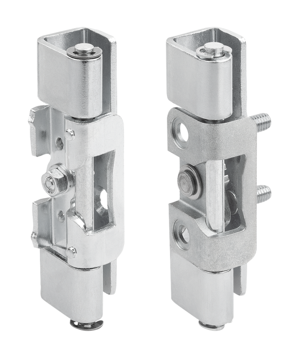 Concealed hinges die-cast zinc, steel or stainless steel with lock, folded edge 23 mm