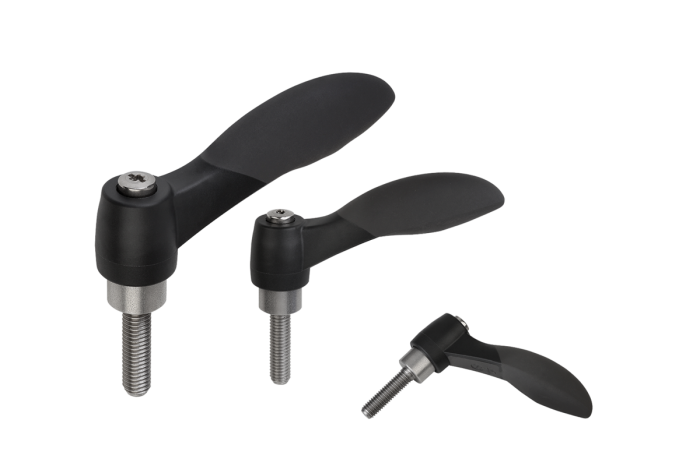 Clamping levers 2K with external thread, threaded pin stainless steel