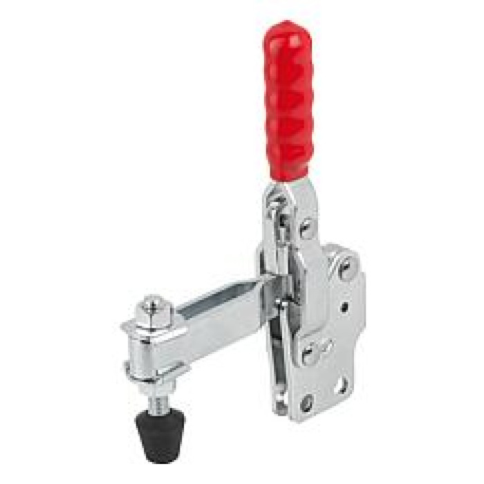 Toggle clamps vertical with straight foot and adjustable clamping spindle