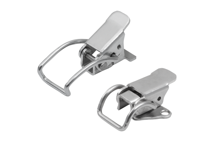 Steel or stainless steel toggle latches with round clamping bracket, up to 250 N, with concealed or side screw holes