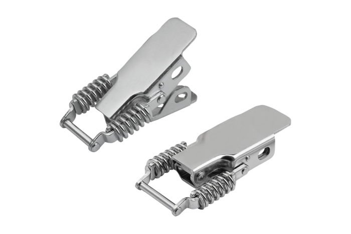 Steel or stainless steel toggle latches with spring clamping bail, up to 500 N, with concealed screw holes