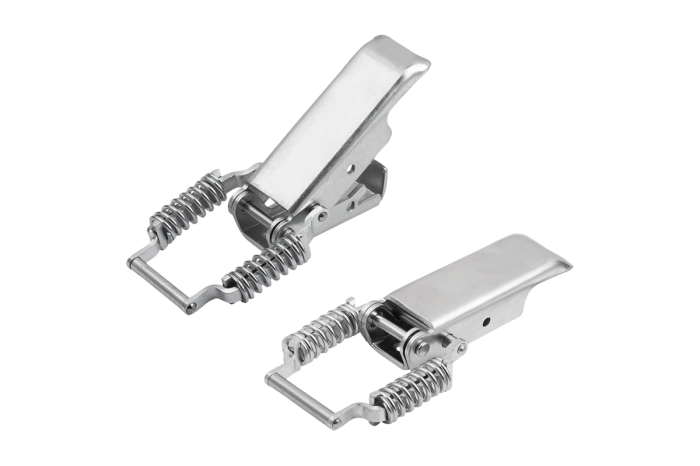 Steel or stainless steel toggle latches with spring clamping bail, up to 450 N, with concealed screw holes