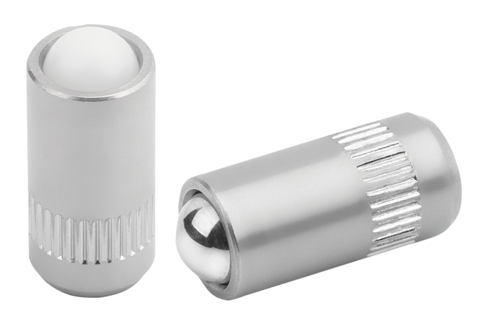 Press-fit spring plunger with ball, without collar, stainless steel