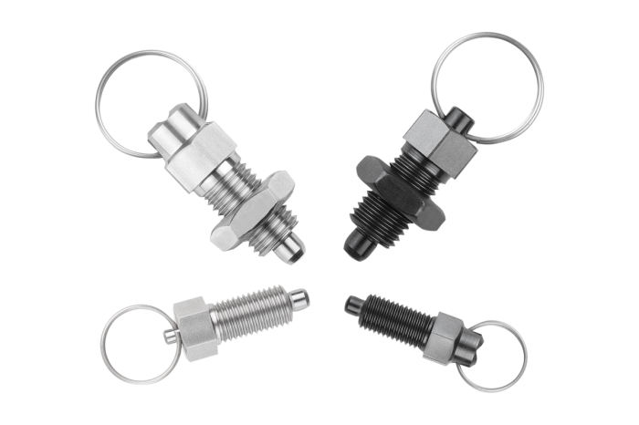 Indexing plungers made of steel or stainless steel, with stainless steel pull ring