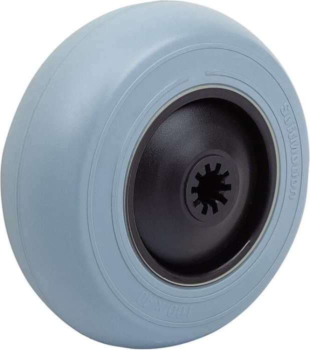 Elastic solid rubber wheel with polyamide wheel centre