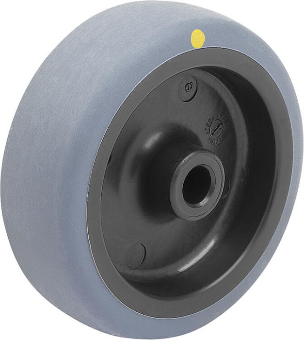 Electrically conductive polypropylene wheels with rubber tread, with plain bearing